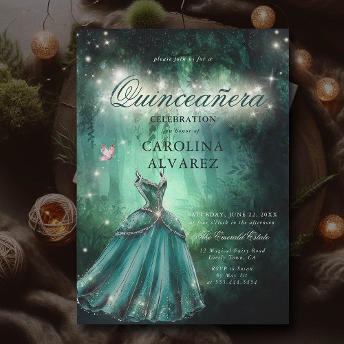 Enchanted Forest Fairy Tale Princess Qinceanera Invitation