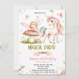 Enchanted Forest Fairy Unicorn Birthday Invitation