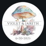 Enchanted Forest Fairy Wedding Classic Round Sticker<br><div class="desc">Enchanted forest fairy woodlands mushroom wedding stickers for favors or envelope stickers in lush watercolors.</div>