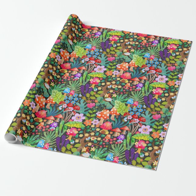 Enchanted Forest Fairytale Garden Rustic Scene Wrapping Paper (Unrolled)