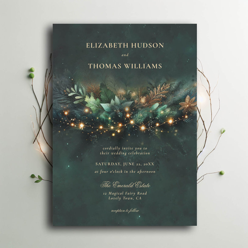 Enchanted Forest Fairytale Gold Wreath Wedding                    Invitation