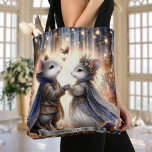 Enchanted Forest Fairytale Mouse Wedding   Tote Bag<br><div class="desc">Immerse yourself in the charm of a fairy tale romance with our Enchanted Forest Fairytale Wedding Tote. Personalize this delightful tote with your names, creating a one-of-a-kind accessory for your special day. On the flip side, mark your wedding date on the banner, capturing the magic of the moment. Perfect for...</div>