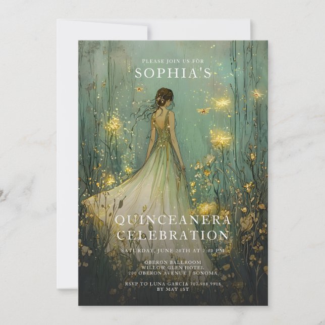 Enchanted Forest Fairytale Quinceanera Birthday Invitation (Front)