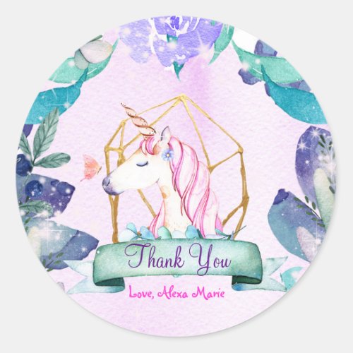 Enchanted Forest Fantasy Magical Unicorn Party Classic Round Sticker