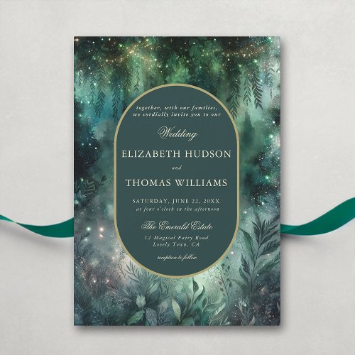 Enchanted Forest Faux Gold Oval Frame Wedding Invitation
