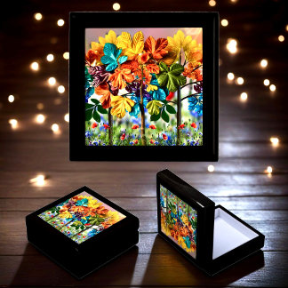 Enchanted Forest Floral Botanical Jewelry Box 