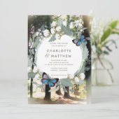 Enchanted Forest Floral Butterfly Green Wedding Invitation (Standing Front)