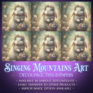 Enchanted Forest Floral Fantasy Rabbit Decoupage  Tissue Paper