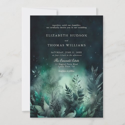 Enchanted Forest Foliage Fairy Light Night Wedding Invitation