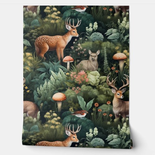 Enchanted Forest Friends Botanical Wallpaper