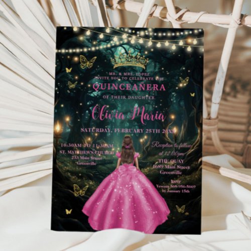Enchanted Forest Fuchsia Pink Dress XV Quinceañera
