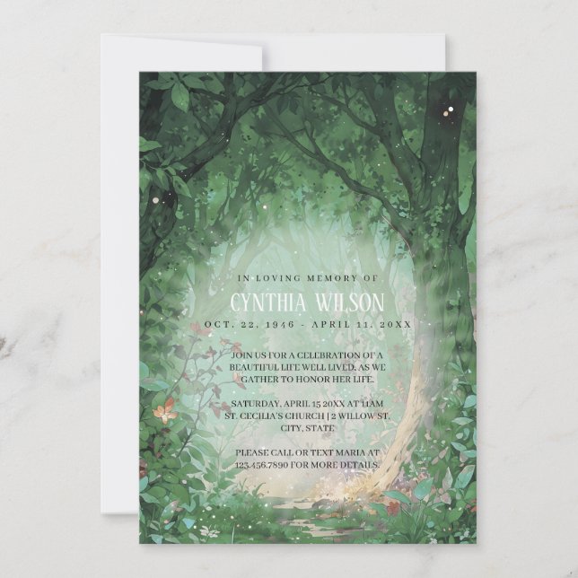 Enchanted Forest Funeral Celebration of Life Photo Invitation (Front)