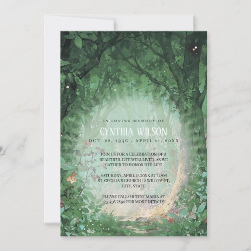 Enchanted Forest Funeral Celebration of Life Photo Invitation