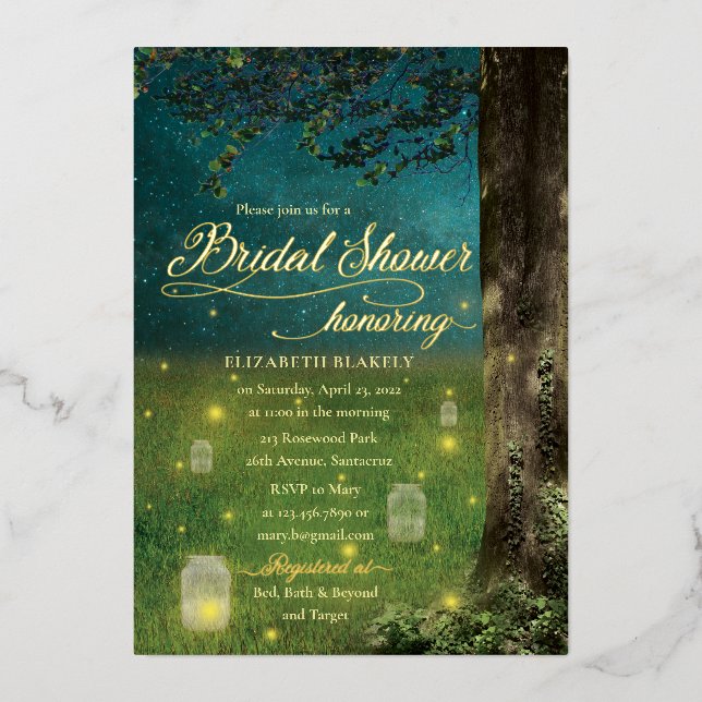 Enchanted Forest Garden Rustic Bridal Shower GOLD Foil Invitation (Front)