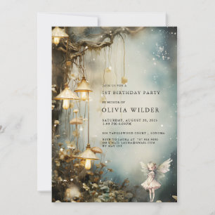 Enchanted Forest Girl 1st Birthday Mushrooms Woods Invitation