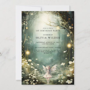 Enchanted Forest Girl 1st Birthday Mushrooms Woods Invitation