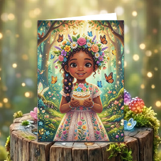 Enchanted Forest Girl's Birthday + Coloring Page Card