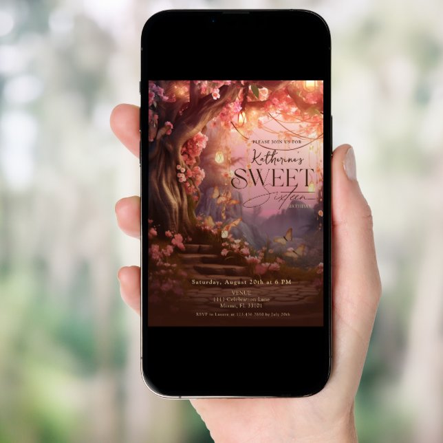  Enchanted Forest Glow Fantasy Woodland Sweet 16 Invitation (Front Digital)
