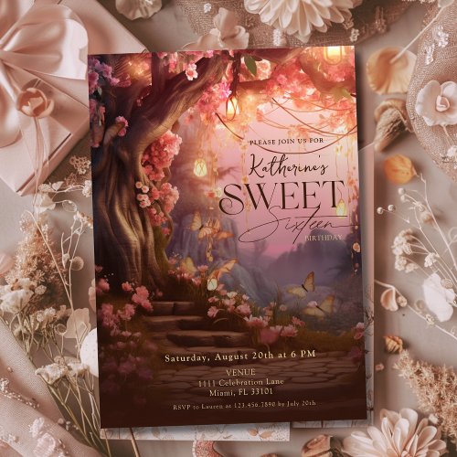  Enchanted Forest Glow Fantasy Woodland Sweet 16 Invitation