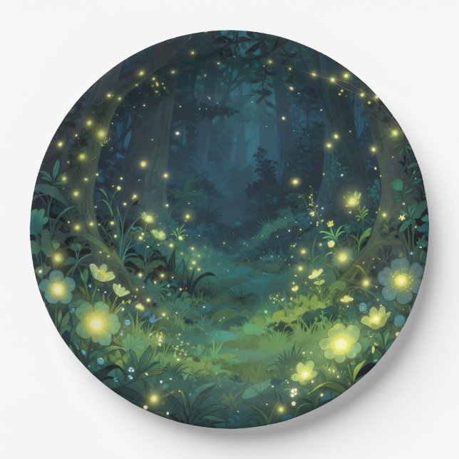 Enchanted Forest Glow Magical Night Paper Plates (Front)