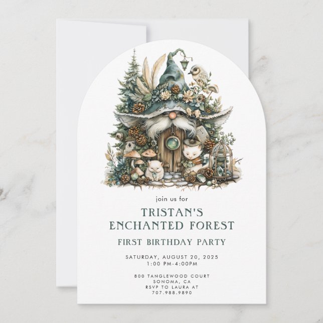Enchanted Forest Gnome 1st Birthday Invitation (Front)