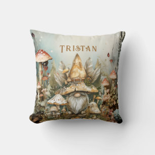 Enchanted Forest Gnome Custom Name Throw Pillow