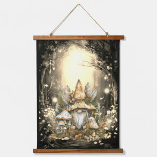 Enchanted Forest Gnome Mushrooms Hanging Tapestry