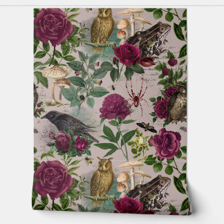 Enchanted Forest Goblincore Toile Pink Wallpaper 