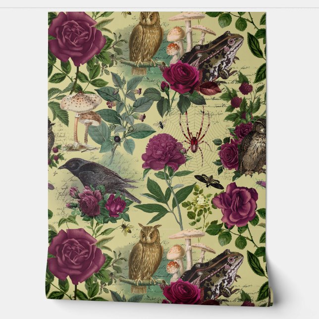 Enchanted Forest Goblincore Wallpaper - Lime Green (Unrolling)