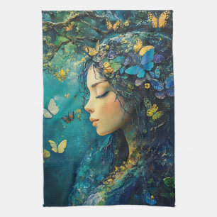 Enchanted Forest Goddess with Butterflies (1) Kitchen Towel