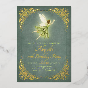 Enchanted Forest Gold Fairy Birthday Foil Invitation