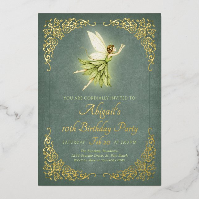 Enchanted Forest Gold Fairy Birthday Foil Invitation (Front)