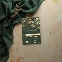 Enchanted Forest Gold Foliage Green Wedding RSVP