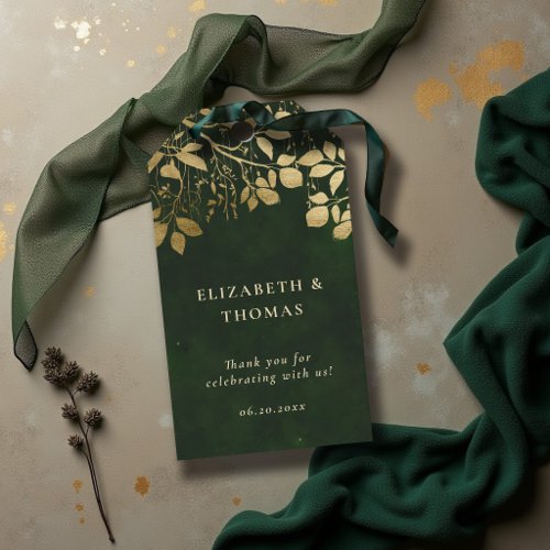 Enchanted Forest Gold Foliage Hunter Green Wedding Gift Tags