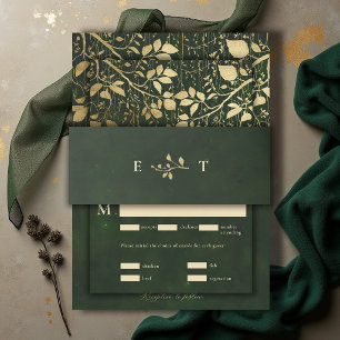 Enchanted Forest Gold Foliage Hunter Green Wedding Invitation Belly Band