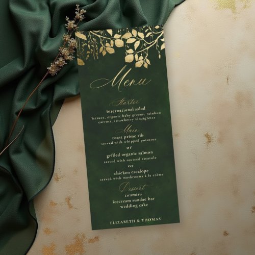 Enchanted Forest Gold Foliage Hunter Green Wedding Menu