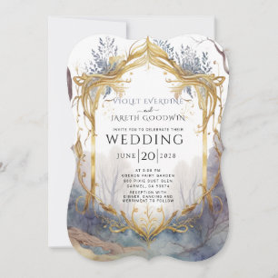 Enchanted Forest Gold Frame Wedding  Invitation