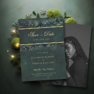 Enchanted Forest Gold Photo Wedding Save the Date Invitation