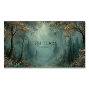 Enchanted Forest Gold Sparkle Teal Mist Business Card Magnet