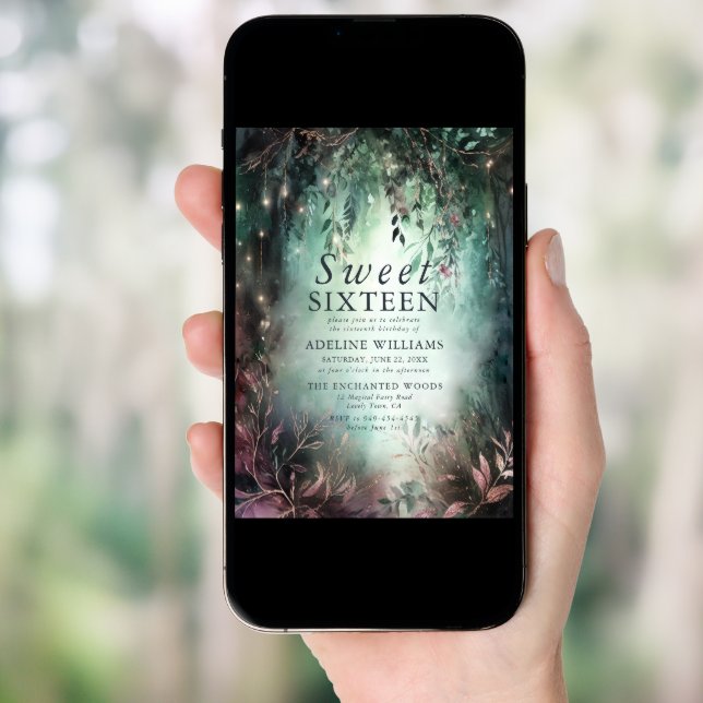Enchanted Forest Gold Vines Mauve Magical Sweet 16 Invitation (Front Digital)