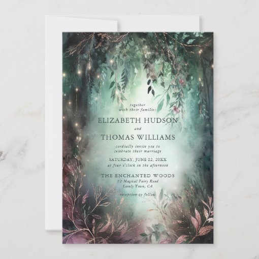 Enchanted Forest Gold Vines Mauve Magical Wedding Invitation | Zazzle