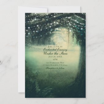 Enchanted Forest Green Blue Lights Rustic Wedding Invitation | Zazzle