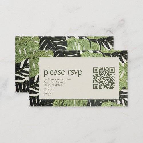 Enchanted Forest Green Jungle Leaves RSVP QR Code Enclosure Card
