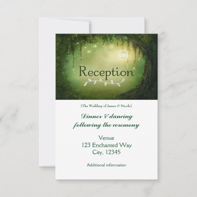 Enchanted Forest Green Wedding Reception Card (Front)