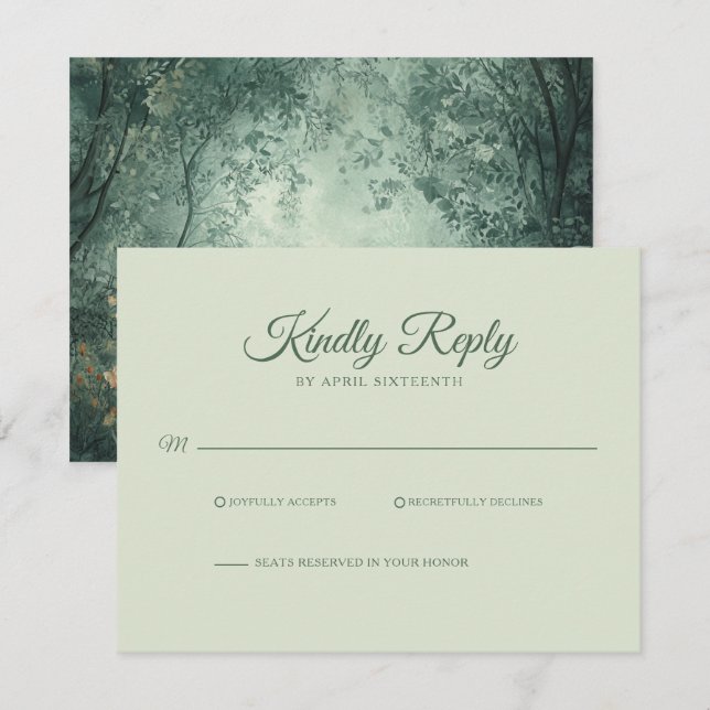 Enchanted Forest  Green Wedding RSVP Card (Front/Back)