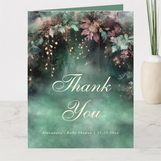 Enchanted Forest Greenery Arch Fairy Baby Shower Thank You Card (Front)