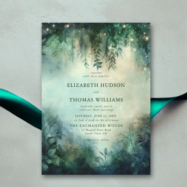 Enchanted Forest Greenery Fairy Lights Wedding Invitation Zazzle