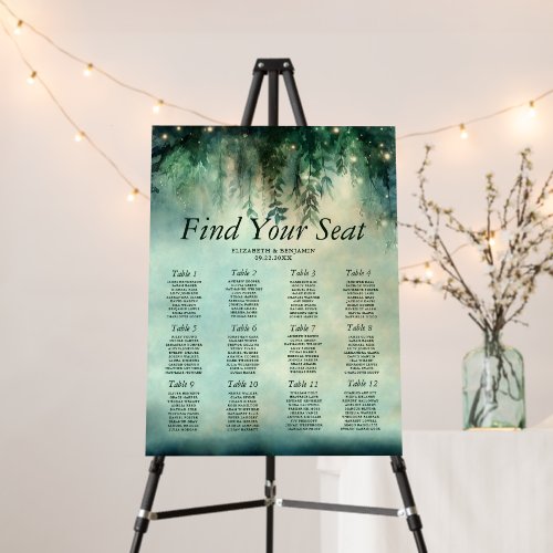 Enchanted Forest Greenery Wedding 12 Seating Chart Foam Board