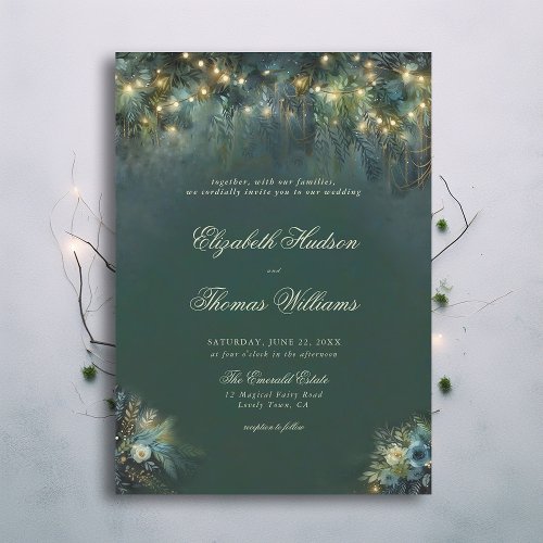 Enchanted Forest Greenery Woodland Romance Wedding Invitation