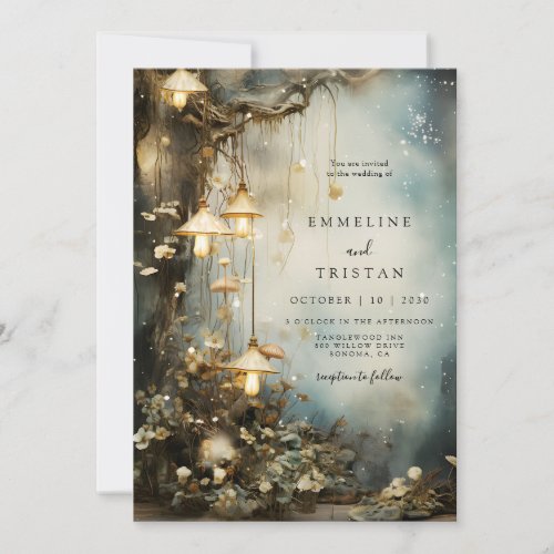 Enchanted Forest Hanging Glowing Lanterns Wedding Invitation